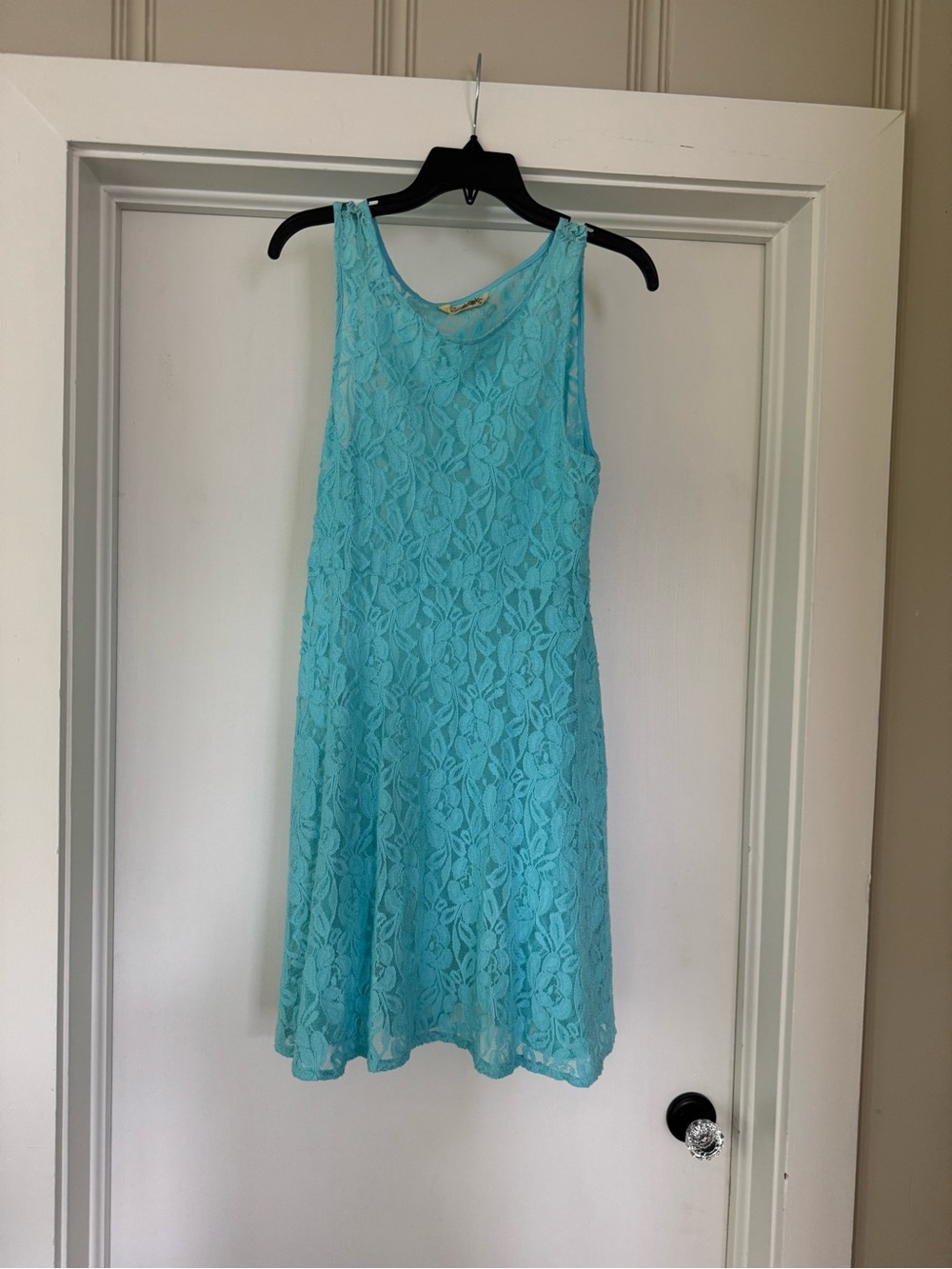 Free People turquoise sheer lace mini swing dress with liner